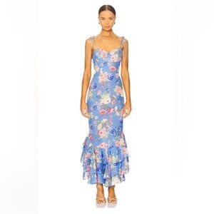 Yumi Kim Blue Floral Midi Dress in Size XS